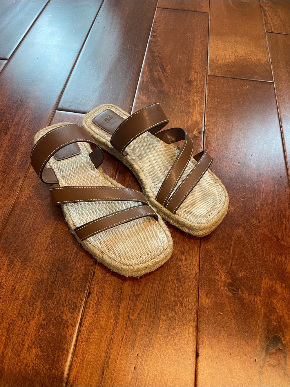 H&M Brown Strappy Espadrille Slide Sandals